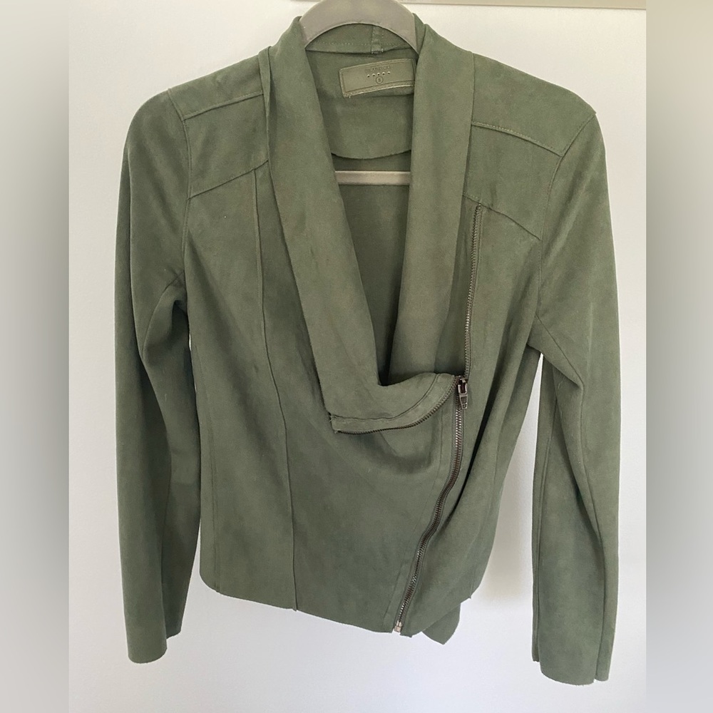BLANK NYC Green Drape Front Faux Suede Jacket Size Small